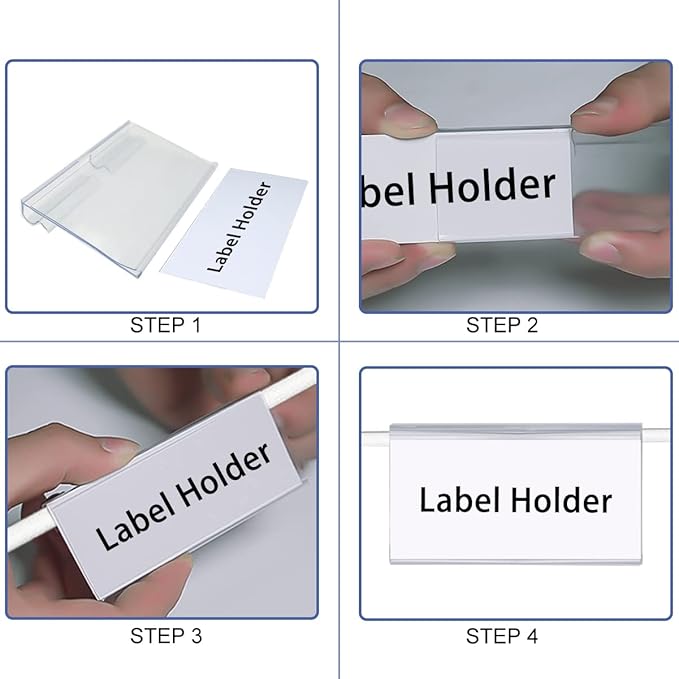 Diteje 20 Pack Plastic Wire Shelf Label Holder,Shelving Rack Retail Sign Hook Labels Clip On with Paper Inserts, 3.94x1.50inch