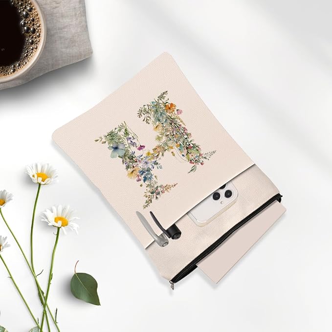 Monogrammed Book Sleeve Floral H Initial Book Pouch Book Accessories Book Lovers Gifts Waterproof Book Cover Book Protector Bookish Gifts Personalized Gifts for Women Girls Readers Bride Aunt