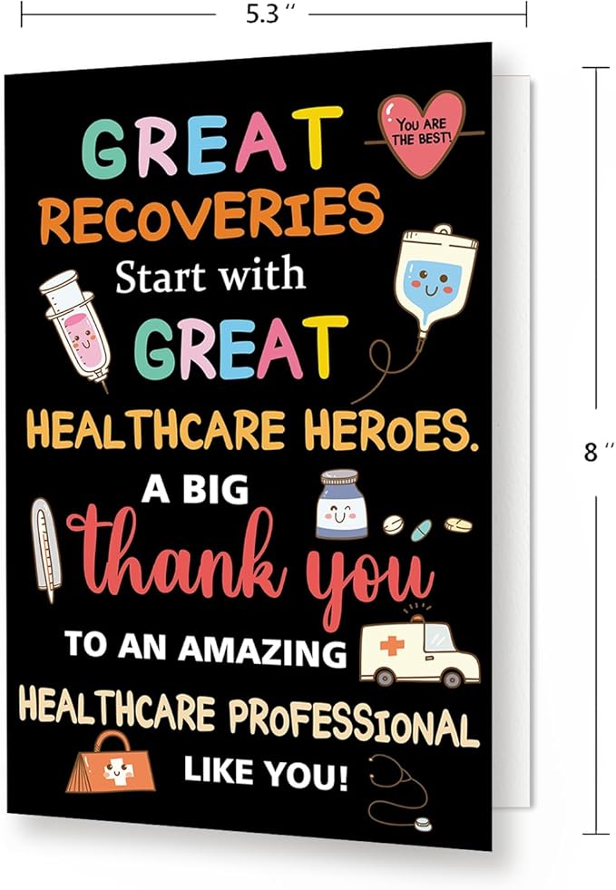 Thank You Card Gift for Nurses and Doctors – 8"x5.3" Healthcare Workers Appreciation Card with Envelope – Perfect for EMTs, Medical Staff, and Essential Healthcare Workers