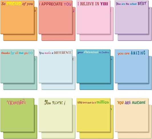 Yinder 24 Pcs Inspirational Sticky Notes with Lines Cute Motivational Sticky Notes Pad Employee Appreciation Gifts Bulk for Teacher Nurse Coworkers Office Supplies 3 x 3''(Elegant Color,Thank You)
