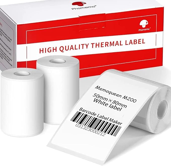 Phomemo M220 Labels - 3 Rolls, 100 Labels/Roll, Square, Black on White, 1.97"x3.15" (50x80mm), Compatible with M110/M220/M221/M120/M200 Printers