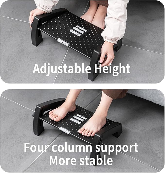 MyPlace Adjustable Height Foot Rest Under Desk at Work - 6 Height Sturdy Office Footrest - Added Comfort Memory Foam - Non Slip Bottom - Straighten Back & Hip & Leg and Improve Posture