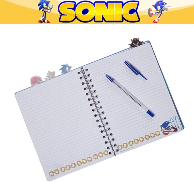 Innovative Designs Sonic the Hedgehog Tab Journal Notebook, Spiral Bound, 96 Lined Pages, 8 x 7 inches, Blue
