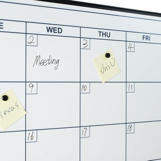 Lockways Dry Erase Calendar Whiteboard, Framed Magnetic Whiteboard Calendar 36 x 24 Inch, Ultra-Slim Black Aluminium Frame