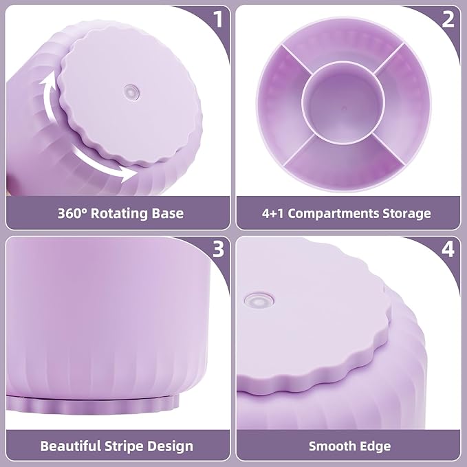 Marbrasse Desk Organizer, 360-Degree Rotating Pen Pencil Holder for Desk, Desk Organizers and Accessories with 5 Compartments Pencil Organizer, Art Supply Storage Box Caddy for Office, Home(Purple)