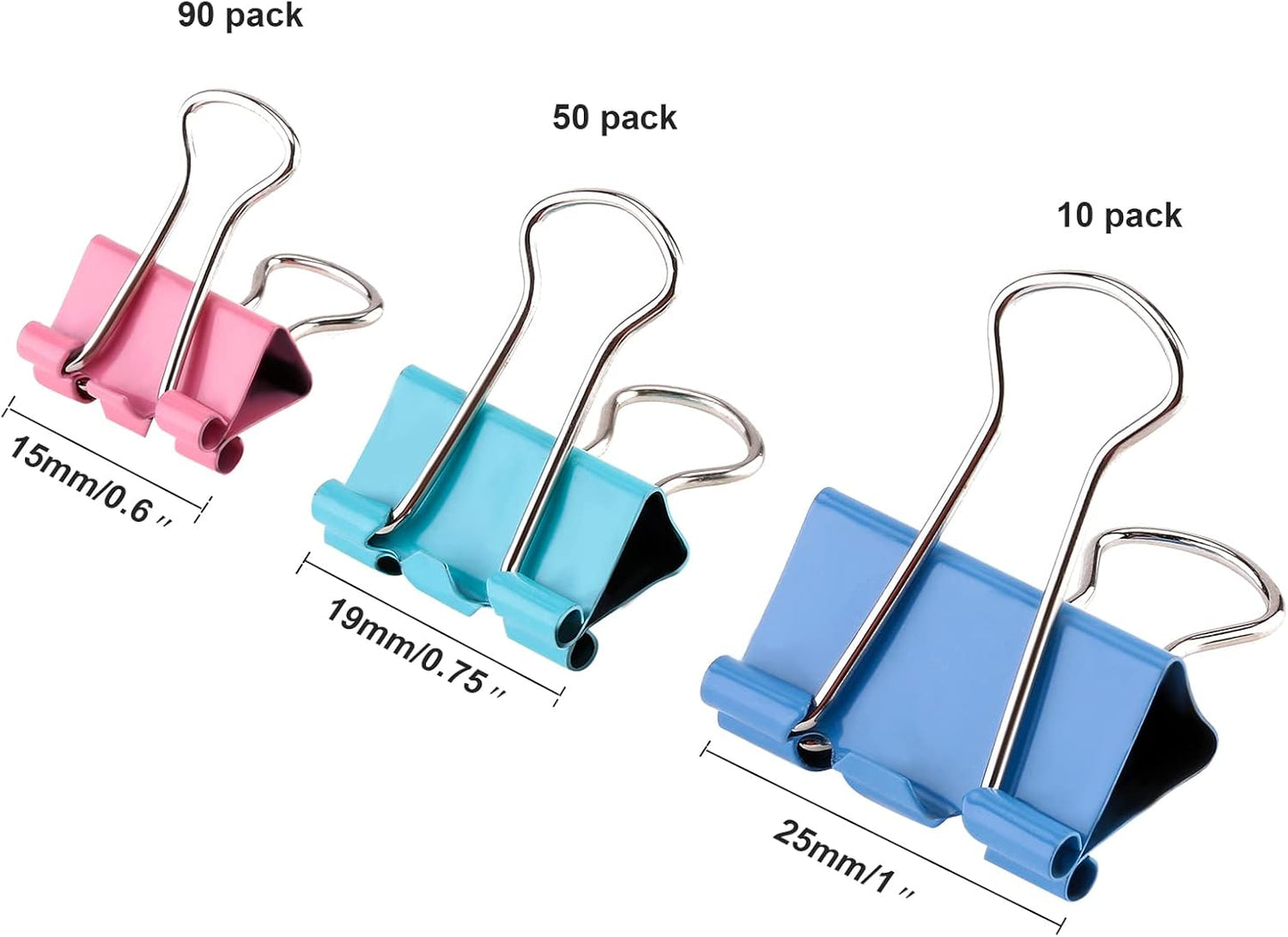 TecUnite 150 Pcs Binder Clips Assorted Sizes Pastel Paper Clamps Clips Large Medium Small Clips Office Supplies