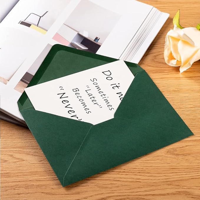 50 Pack A6 Envelopes for 4 x 6 Greeting Cards, Birthday Party, Photos, Baby Shower and Wedding Invitation Cards, 6 1/2 x 4 3/4 Inches (Dark Green)