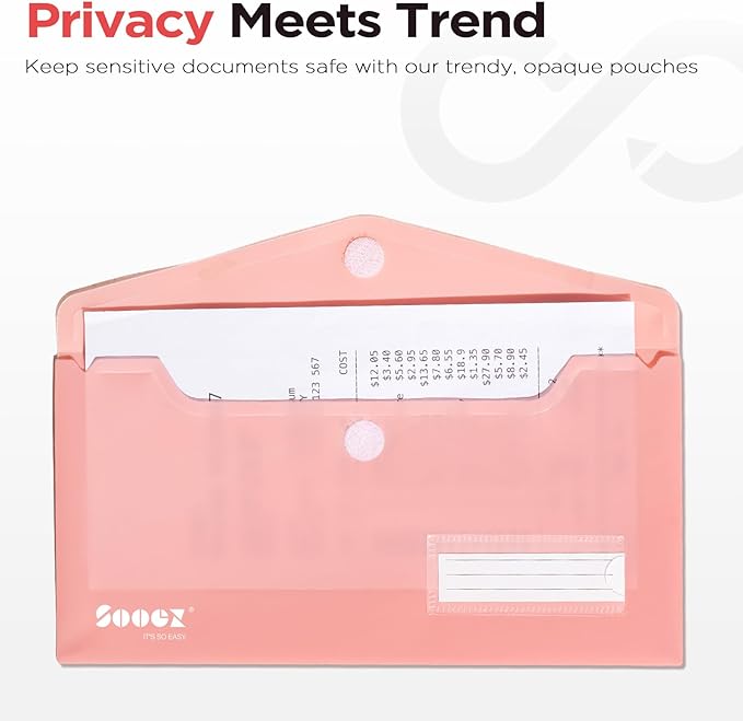 Sooez 10 Pack Reusable Envelopes, Small Pencil Pouch, Pencil Bags Bulk, Receipt Cash Holder, Money Bags, Small Plastic Envelopes, Receipt Envelope for School Office Supplies Travel Accessories