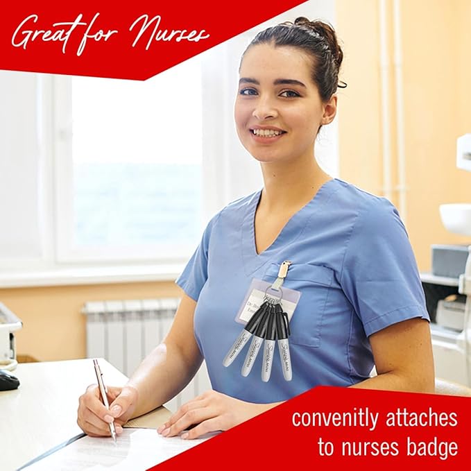 Mini Sharpies for Nurses Badge, 4 Mini Sharpies, Mini Markers, Mini Permanent Markers with Lanyard, Black Sharpies