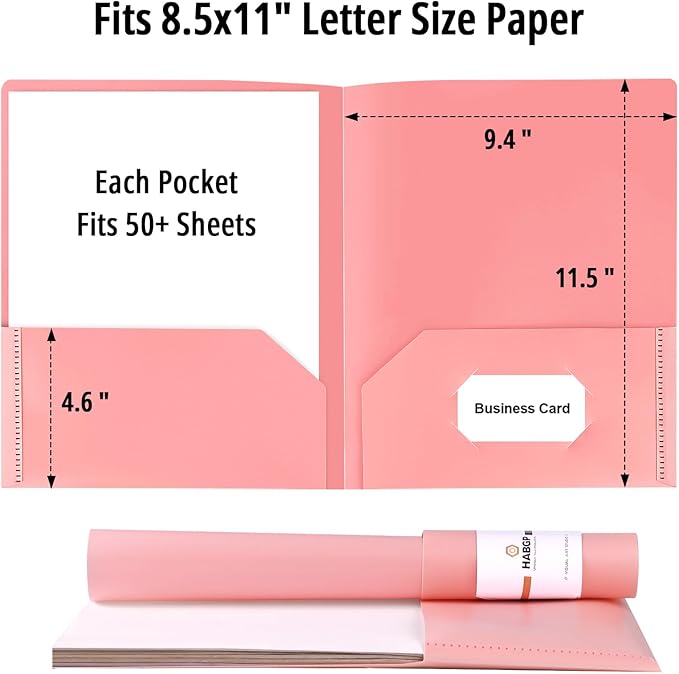 HABGP 6 Pack Colored File Folders with Pockets and Business Card Holder, Pastel Decorative Pocket Folders for Documents, Cute Plastic Folders for Filing Cabinet, School, Office, Resume Portfolio