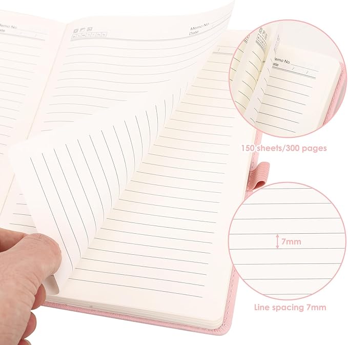 Pink Lined Journal Notebook for Women Men A5 Hardcover Leather Journals College Ruled Notebooks 300 Pages 5.7 x 8.3 Inches