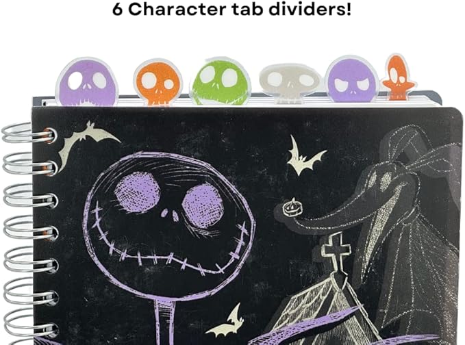 Innovative Designs Nightmare Before Christmas Tab Journal Notebook, Spiral Bound, 144 Lined Pages, 8 x 7 inches, Black