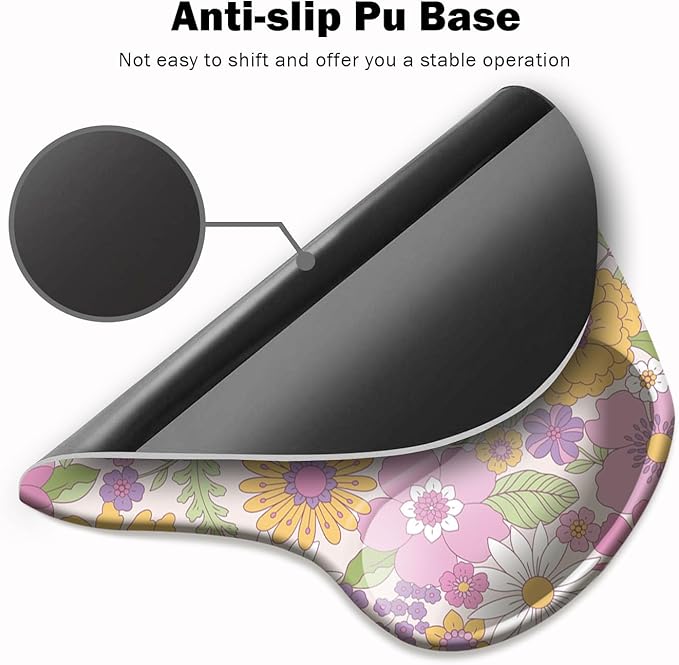 Ergonomic Mouse Pad with Wrist Support and Coaster,Mouse Pads with Non-Slip PU Base for Home Office Working Studying Easy Typing & Pain Relief Daisy Blossom
