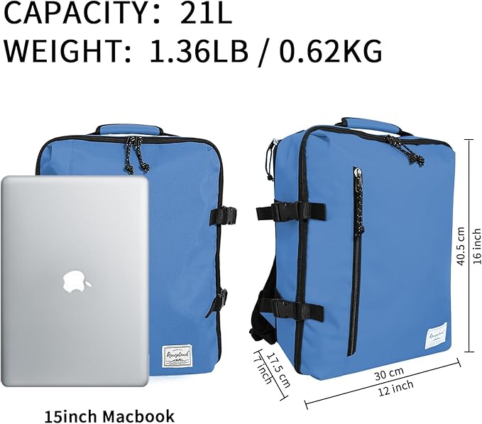 Small Carry-on Backpack Flight Approved Lightweight Casual Laptop Backpack MacBook Pro 16 Travel Gym Sport Daypack, Light Blue