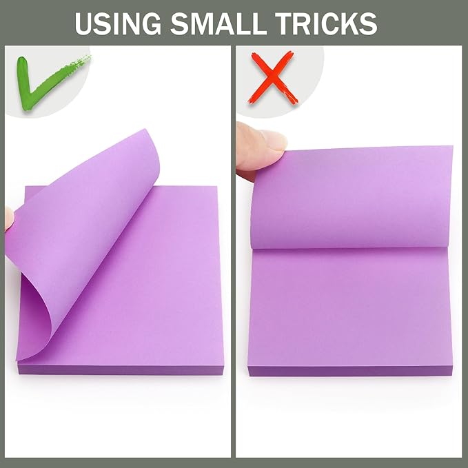 Sticky Notes 3x3 Self-Stick Notes Bright Colors Sticky Notes 4 Pads 100 Sheets/Pad (Purple)