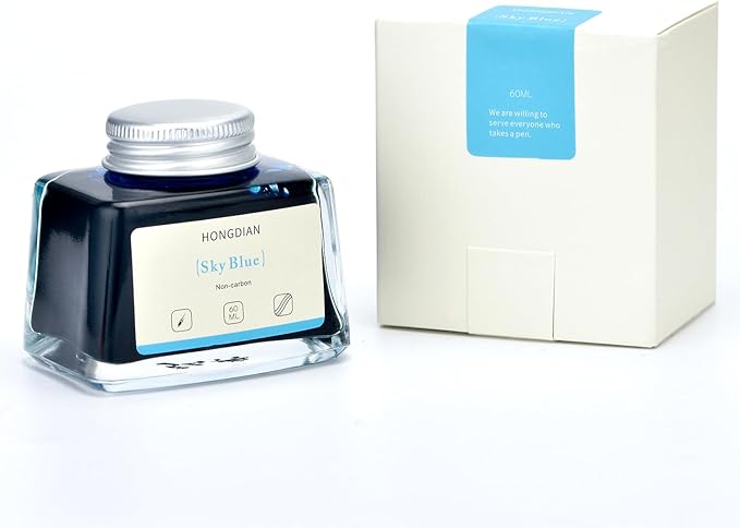 Hongdian Fountain Pen Bottled Ink Sky Blue Color, 60ml Non Carbon Inkwell Bottle, Artist Calligraphy Ink