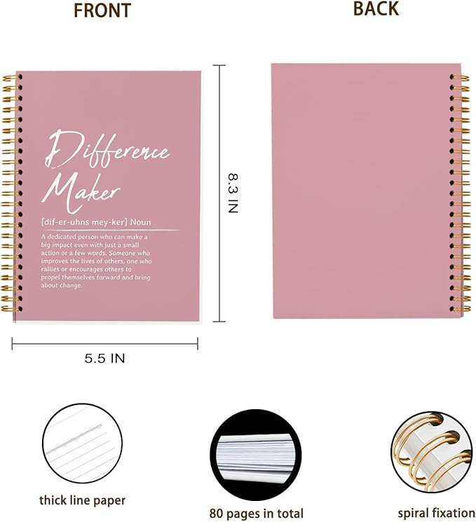 OXW Difference Maker Appreciation Gift, Meeting Notebook for Work, Thank You Gifts for Leader Mentor Manager Boss, Office Supplies Social Worker Notebook, Pink Hardcover Spiral Notebook 5.5 x 8.3