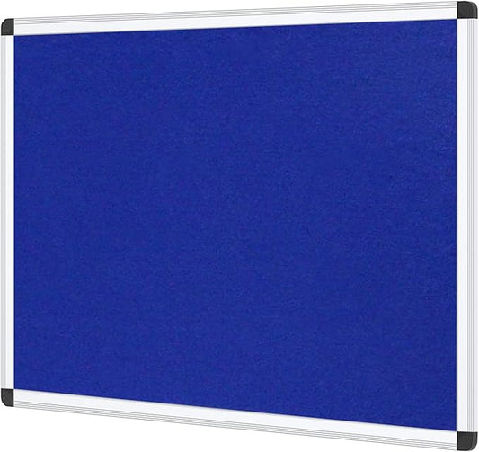 VIZ-PRO Notice Board Felt Blue, 36 X 24 Inches, Silver Aluminium Frame