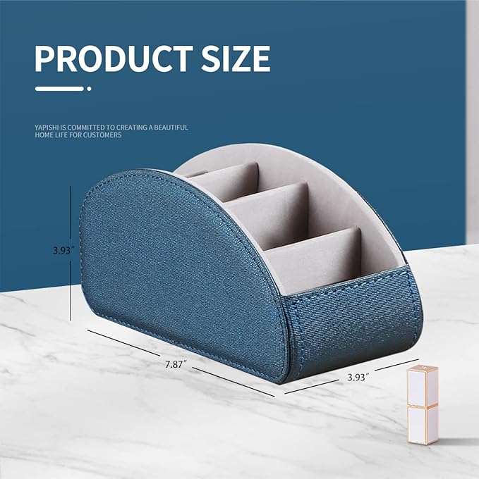 Remote Control Holder, Leather 5 Rooms Desk Organizer and Decorations for Living Room, Bedside Table Remotes Caddy for TV Controllers/ Makeup Brush Pen/ Office Stationery/ Art Supplies/ Eyeglasses