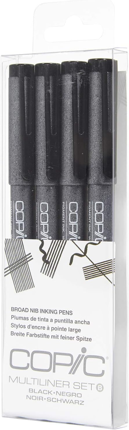 Copic Markers MLBBROAD Multiliner Broad Pigment Based Ink, 4-Piece Set