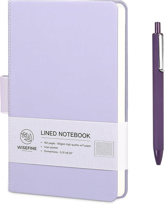 Hardcover Executive Notebooks, 160 Pages Line Ruled Classic Notebook Journal, Leather Notebooks with Pen for Bussiness College Writing MintPurple