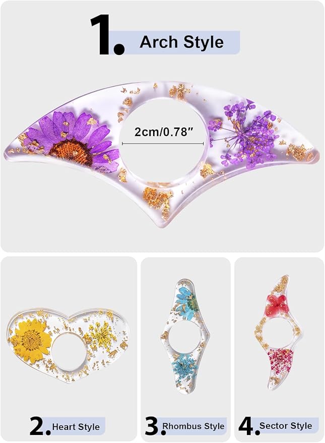4 Pieces Dried Flower Resin Book Page Holder Transparent Thumb Ring Page Holder Handmade Personalized Flower Resin Bookmark Reading Accessories Gift for Teachers Book Lovers (Colorful B)