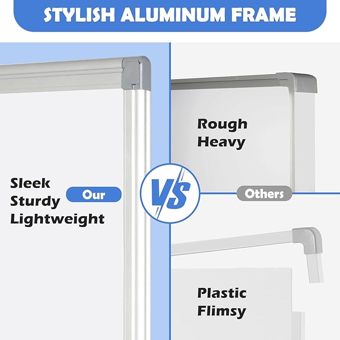 WALGLASS Double-Sided White Board, 16" x 12" Small Dry Erase Board Magnetic Whiteboard for Wall, Hanging Mounted Whiteboard Silver Aluminium Frame for Home, School, Office, Kitchen
