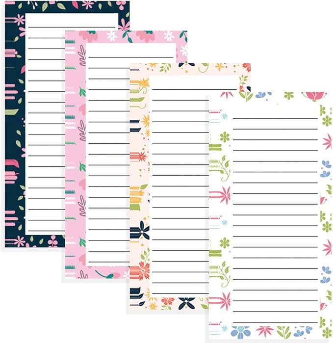 4 Pack Magnetic Notepads for Refrigerator, Full Magnet Back Design Magnetic Memo Pads, 50 Sheets Per Note Pads To-Do List, Shopping List (Floral Style)