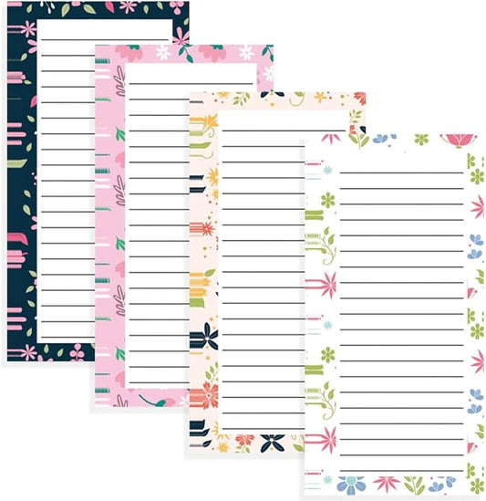 4 Pack Magnetic Notepads for Refrigerator, Full Magnet Back Design Magnetic Memo Pads, 50 Sheets Per Note Pads To-Do List, Shopping List (Floral Style)
