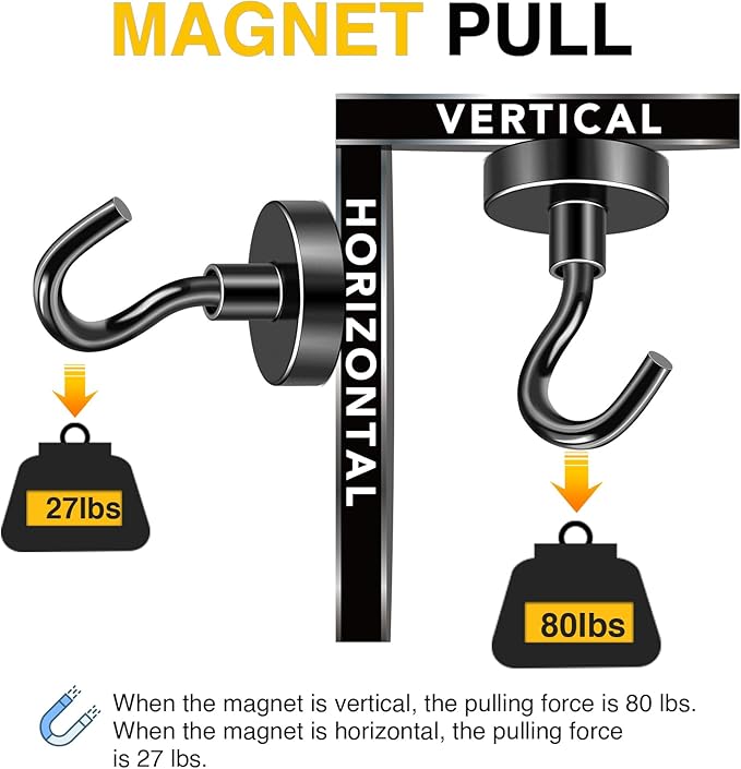 DIYMAG Black Magnetic Hooks, 80 LB Heavy Duty Strong Magnet with Hooks, Strong Rare Earth Neodymium Magnet Hooks for Hanging, Magnetic Hanger for Curtain, Home, Kitchen, Workplace, 20 Packs