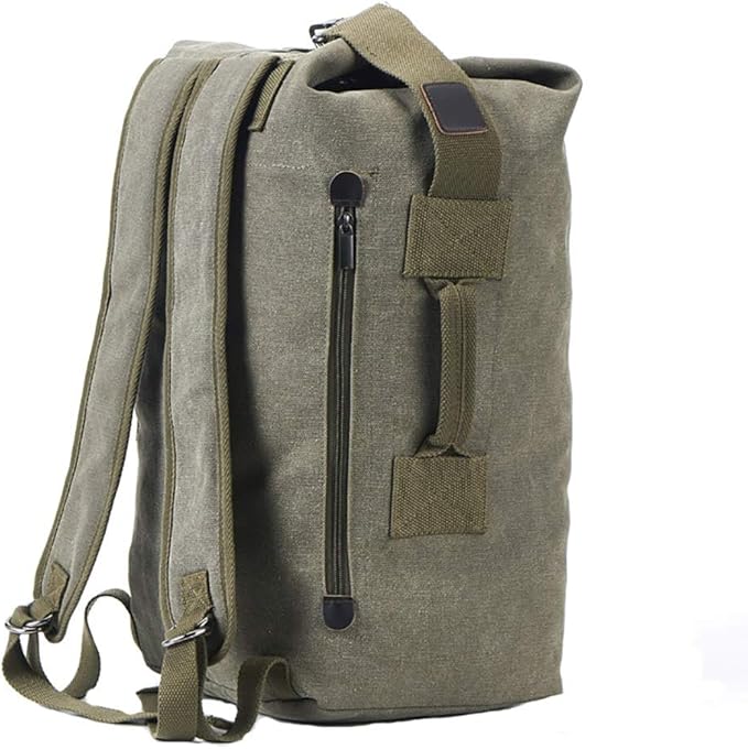Military Duffel Bag Top Load Double Strap Canvas Backpack Army Travel (upgrade army green big)