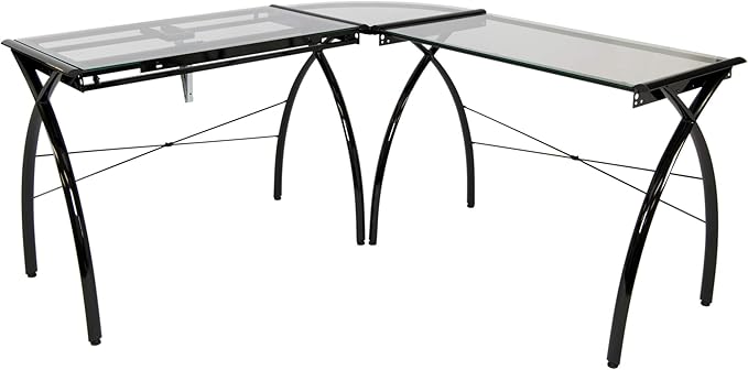 SD STUDIO DESIGNS Futura LS WorkCenter with Tilt Top Adjustable Drafting Table Craft Table Drawing Desk Hobby Table Writing Desk Studio Desk, Black / Clear Glass.