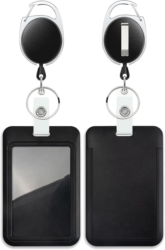 Black Badge Holder with Retractable Reel ，Badge Clips Retractable Heavy Duty Badge Reel，Keychain，ID Holder for School Nurse Office Teen