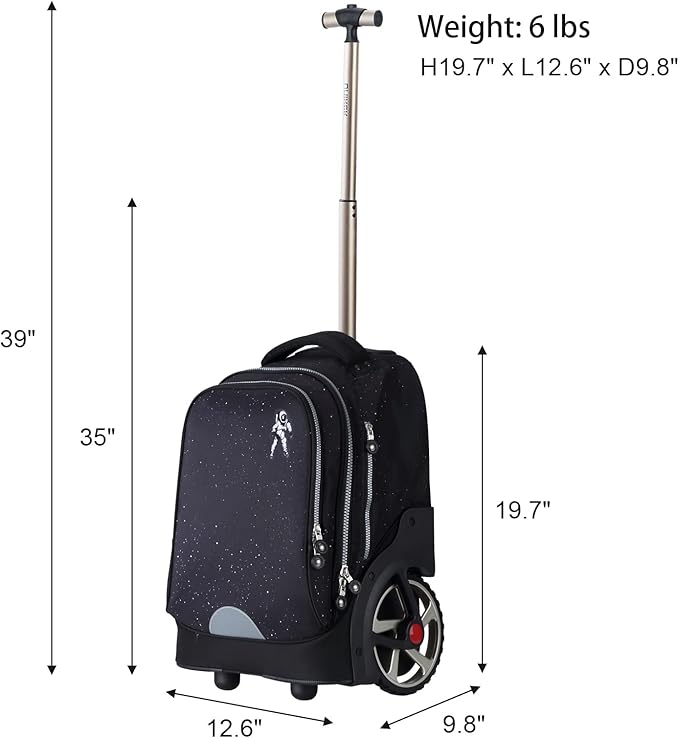 UNIKER Rolling Backpack without Straps for Boys, Roller Travel Bag,Wheeled Bookbag High School,Trolley Middle School Bag for Teens,Schoolbag with Wheels