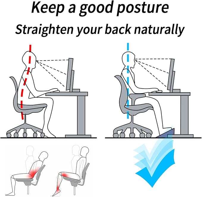 Adjustable Height Foot Rest Under Desk at Work - 6 Height Sturdy Office Footrest - Added Comfort Memory Foam - Non Slip Bottom - Straighten Back & Hip & Leg and Improve Posture