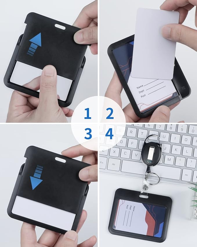 Uniclife 6 Pack Sliding ID Badge Holder Black Horizontal Hard Plastic Case with Clear Window Card Protector Pouch for Office School ID Credit Cards Proximity Key Cards Driver’s Licenses and Passes