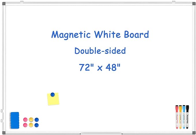 WALGLASS Large White Board, 72" x 48" Double-Sided Dry Erase Board Magnetic Whiteaboard for Wall, Hanging Mounted Whiteboard Silver Aluminium Frame for Home, School, Office