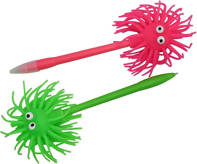 6 PCS Cute Sea Urchin Shaped Pens Soft Rubber Funny Monster Ballpoint Pens For School Christmas Office Party