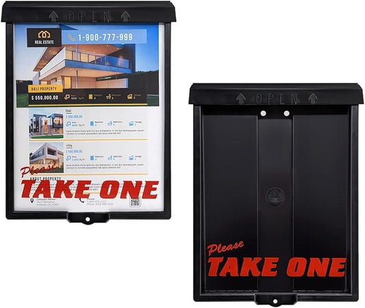 Outdoor Real Estate Brochure Box with Snap Shut Lid, Take One Document Holder Can Hold 100, 8.5 x 11 Documents, Flyers, Literature and Other Outdoor Marketing Needs
