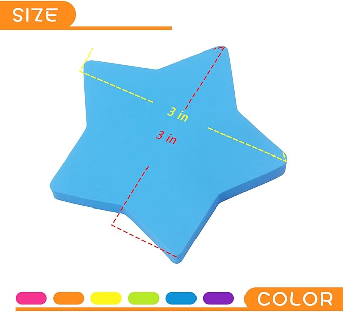 SIMONA Star Shape Sticky Notes 6 Color Bright Colorful Sticky Pad 75 Sheets/Pad Self-Sticky Note Pads (6 Pads)