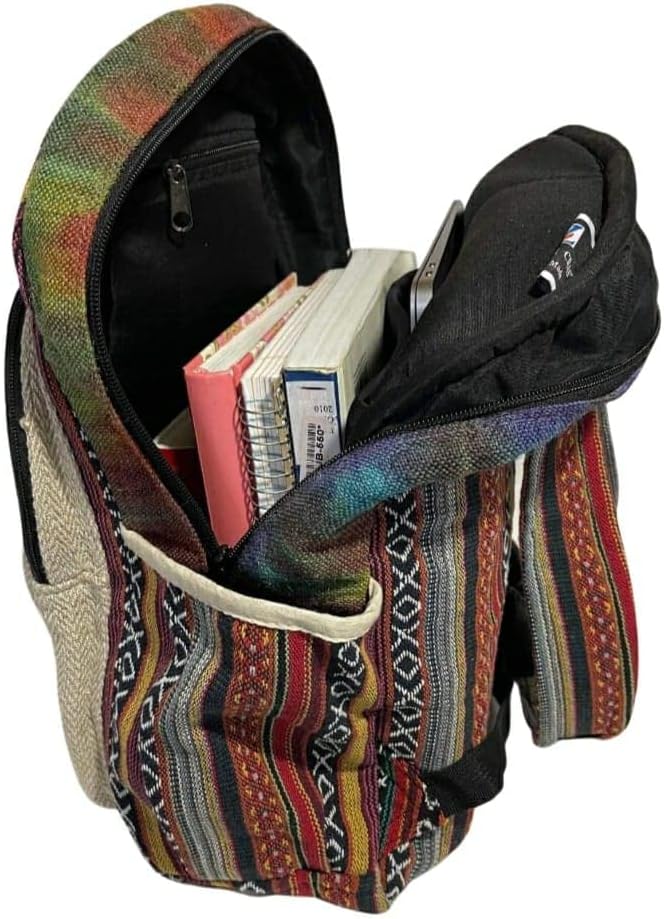 Zillion Craft himalayan hemp back pack. Hand made Bohemian style large size back pack for college laptop travelling. Multi pocket strong back pack.