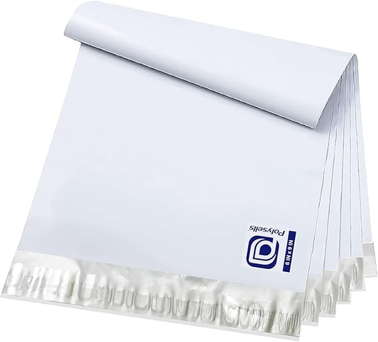 POLYSELLS 100 pcs 6x9 Inches White x Silver Poly Mailers Shipping Envelopes, Strong Adhesive Sealing, Waterproof, and Tear-resistant Postal Mailing Bags for Clothing, Books, and Accessories