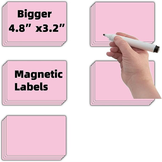 Pink Magnetic Labels (4.8x3.2,Pack of 20) for Whiteboard,Sticky Dry Erase Magnets Fridge,Labeling Lockers,Orgnazing Cabinet