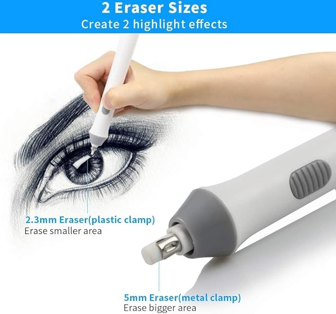 Electric Eraser, Electric Erasers for Artists with 140 Refills, Battery Operated Eraser, Electric Eraser Kit for Drawing, Art, Painting, Sketching, Drafting Pencils, Detailer Tool for Crafting-White