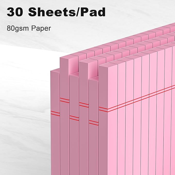 6pcs Small Note Pad 5x8 College Ruled Pink Legal Pads Paper Notepads 6 Pack Study Back Writing Pads 5 x 8 Legal Pads Perforated Narrow Ruled Pads of Paper Pink