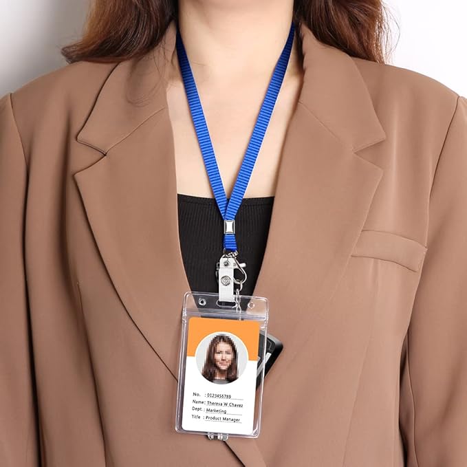 3 Pack Neck Lanyard with ID Badge Holder, Office Strap Lanyards, Stainless Metal Swivel Hook for Name Tag, Badge Holders, Keychains, Card, Blue