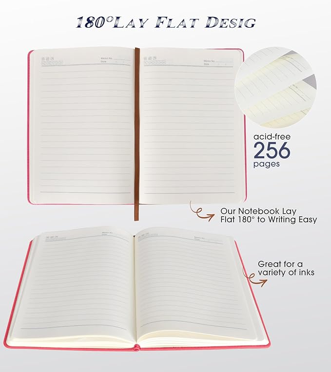 Lined Journal Notebook for Women Men,256 Pages A5 Hardcover Leather Journals for Writing,Travel,Business,Work & School,College Ruled Notebooks for Note Taking,Diary Notepad 5.7"×8.3"(pink)