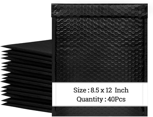8.5x12 Inch Bubble Mailers 40 Pack, Self Seal Padded Envelopes for Small Business, Waterproof Shipping Bags, Black
