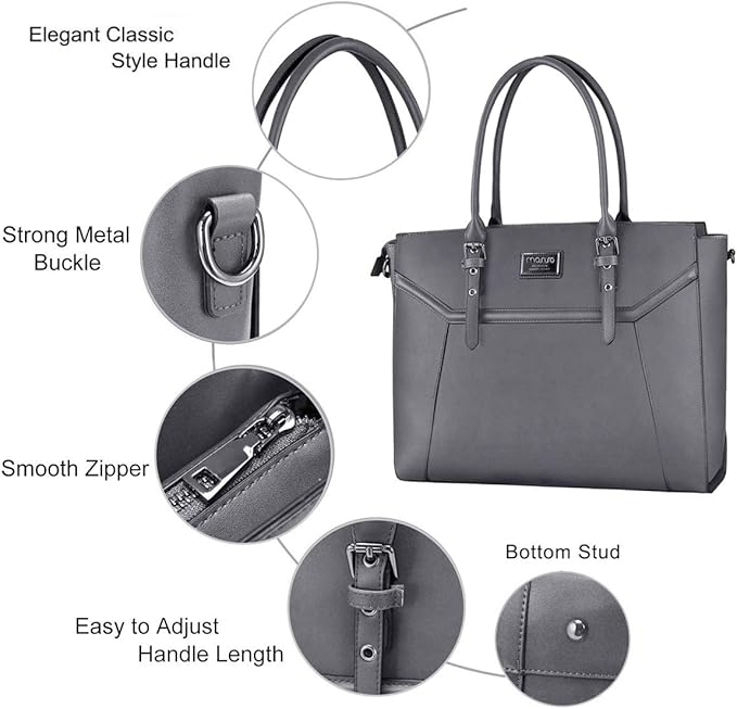 MOSISO 17 inch Women Laptop Tote Bag with Shockproof Compartment, Gray
