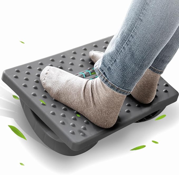 Foot Rest for Under Desk at Work - Ergonomic Foot Stools for Under Office Desk - Rocking Footrest with Roller Massager - Leg Rest for Chair, Computer Gaming - Promote Leg Circulation(Gray)